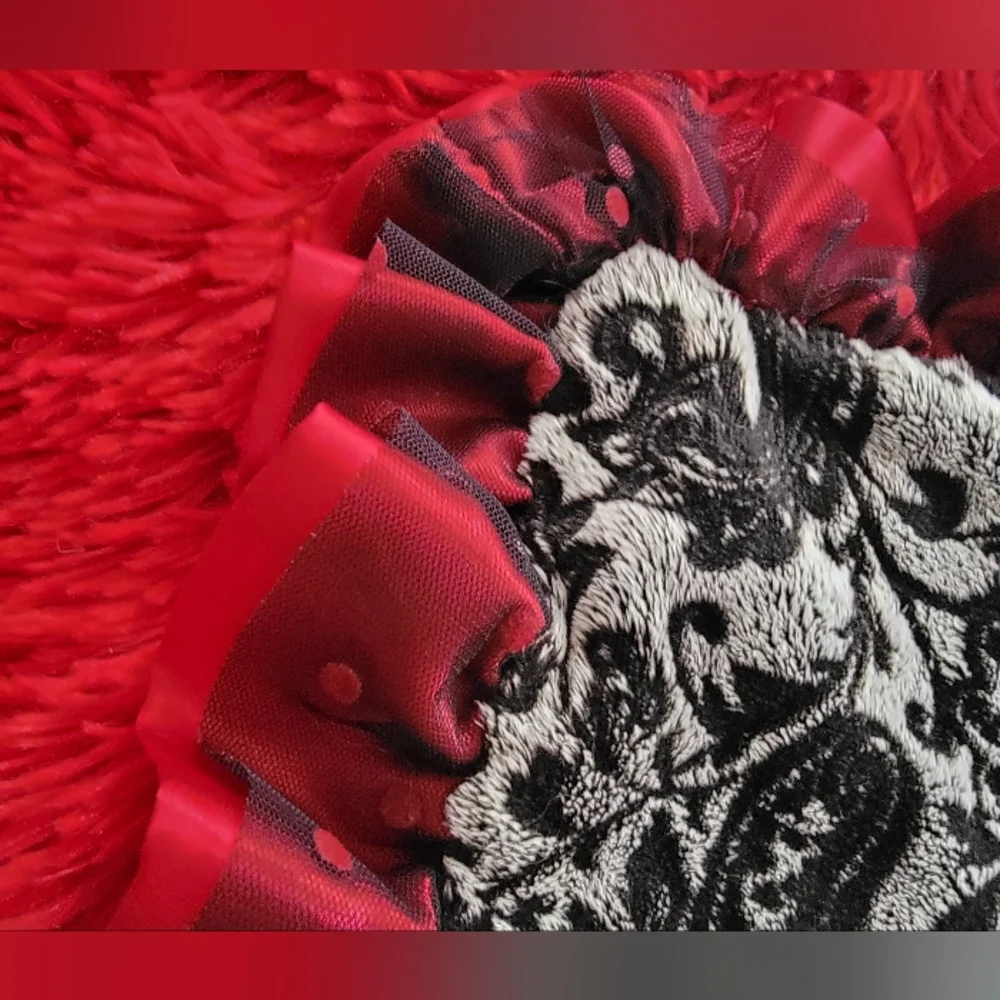 Little Yellow Chick Baby Lap Blanket Black And Red Paisley Satin Ruffle 24 X 24